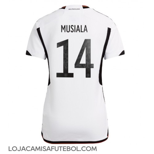 Camisa de Futebol Alemanha Jamal Musiala #14 Equipamento Principal Mulheres Mundo 2022 Manga Curta